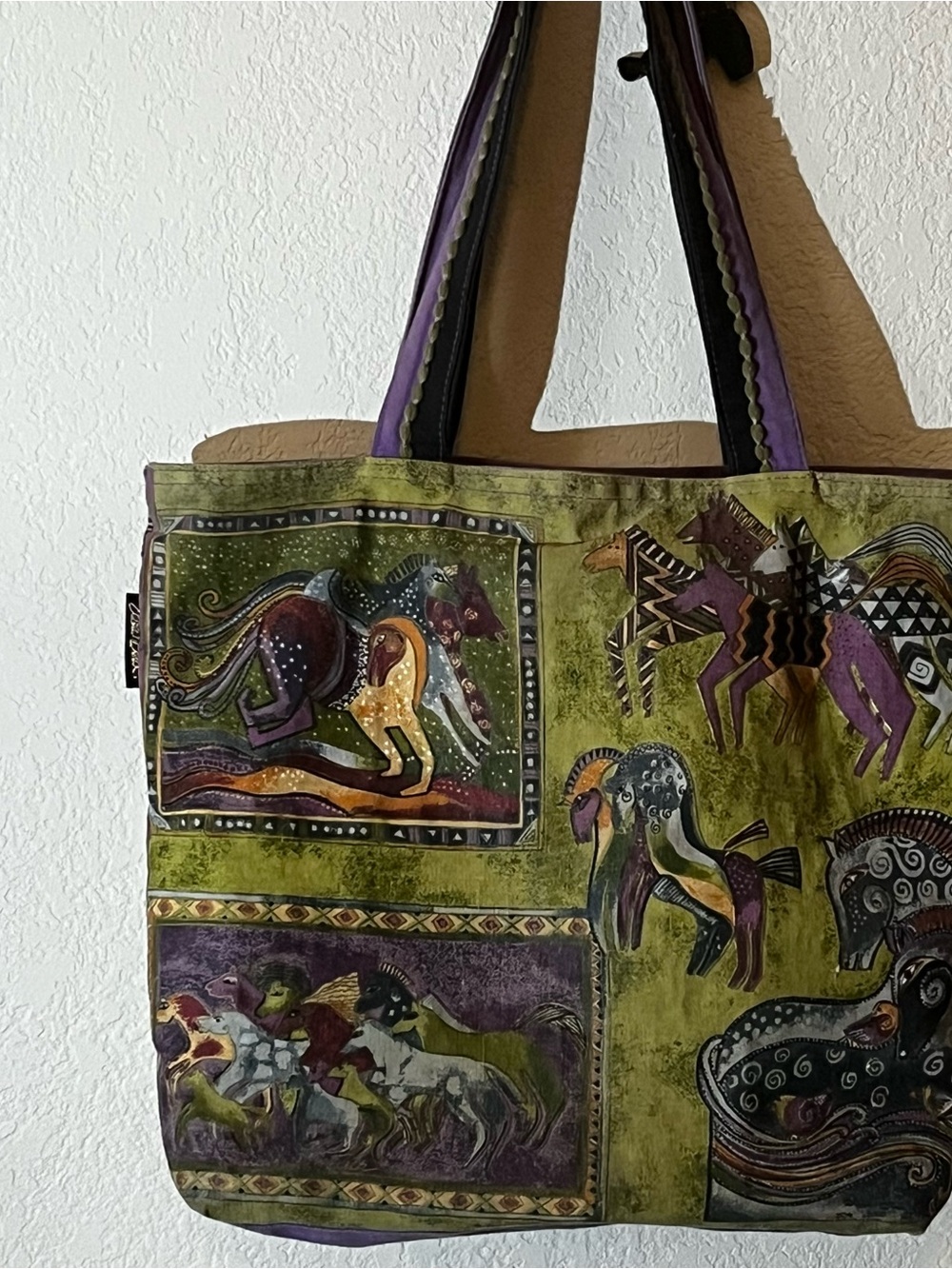 Laurel Burch Purple and Green Horse Panel Tote - Picture 2 of 9